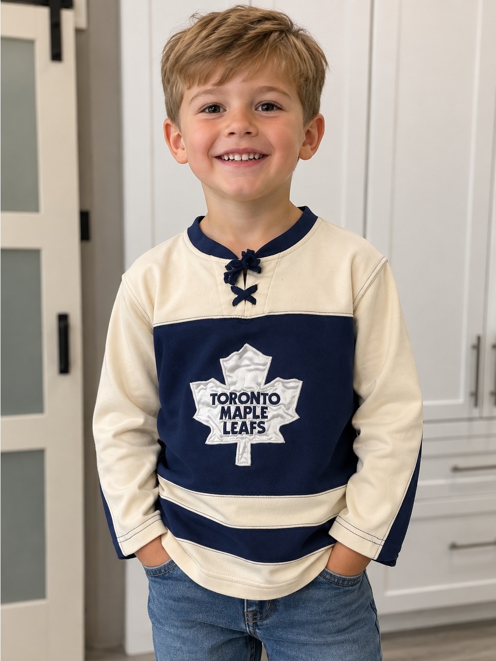 Toronto Maple Leafs Lace-Up Hockey Shirt – Vintage Style – Youth S/M (No Tag)